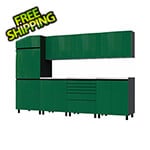 Contur Cabinet 10' Premium Racing Green Garage Cabinet System with Stainless Steel Tops