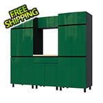 Contur Cabinet 7.5' Premium Racing Green Garage Cabinet System with Butcher Block Tops