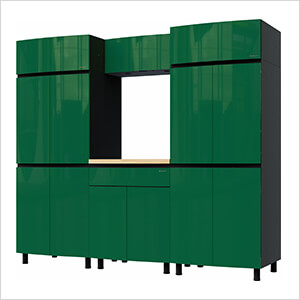 7.5' Premium Racing Green Garage Cabinet System with Butcher Block Tops
