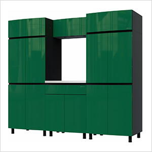 7.5' Premium Racing Green Garage Cabinet System with Stainless Steel Tops