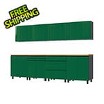 Contur Cabinet 10' Premium Racing Green Garage Cabinet System with Butcher Block Tops