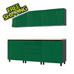 Contur Cabinet 7.5' Premium Racing Green Garage Cabinet System with Butcher Block Tops
