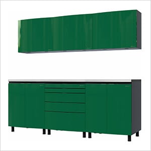 7.5' Premium Racing Green Garage Cabinet System with Stainless Steel Tops