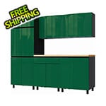 Contur Cabinet 7.5' Premium Racing Green Garage Cabinet System with Butcher Block Tops