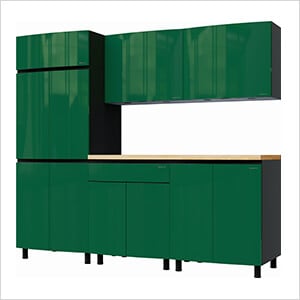 7.5' Premium Racing Green Garage Cabinet System with Butcher Block Tops