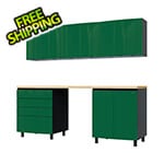 Contur Cabinet 7.5' Premium Racing Green Garage Cabinet System with Butcher Block Tops