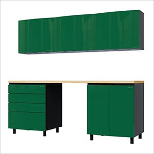 7.5' Premium Racing Green Garage Cabinet System with Butcher Block Tops