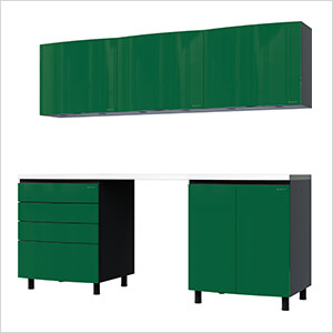 7.5' Premium Racing Green Garage Cabinet System with Stainless Steel Tops