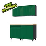 Contur Cabinet 5' Premium Racing Green Garage Cabinet System with Butcher Block Tops