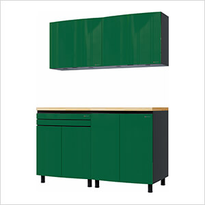 5' Premium Racing Green Garage Cabinet System with Butcher Block Tops