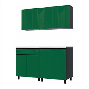 5' Premium Racing Green Garage Cabinet System with Stainless Steel Tops