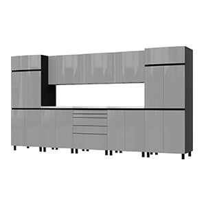 12.5' Premium Lithium Grey Garage Cabinet System with Stainless Steel Tops
