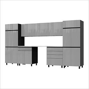 12.5' Premium Lithium Grey Garage Cabinet System with Stainless Steel Tops