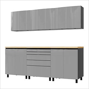 7.5' Premium Lithium Grey Garage Cabinet System with Butcher Block Tops