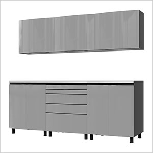 7.5' Premium Lithium Grey Garage Cabinet System with Stainless Steel Tops