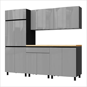 7.5' Premium Lithium Grey Garage Cabinet System with Butcher Block Tops