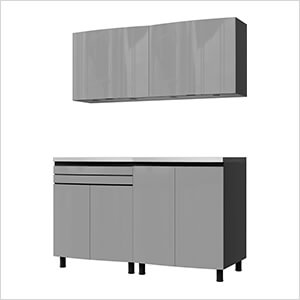 5' Premium Lithium Grey Garage Cabinet System with Stainless Steel Tops