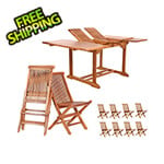 All Things Cedar 9-Piece Butterfly Extension Table Folding Chair Set with Blue Cushions