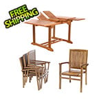 All Things Cedar 5-Piece Butterfly Extension Table Stacking Chair Set with Blue Cushions