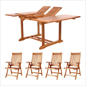 5-Piece Butterfly Extension Table Folding Arm-Chair Set
