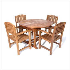 5-Piece Oval Extension Table Dining Chair Set with Blue Cushions