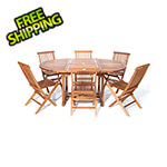 All Things Cedar 7-Piece Oval Extension Table Folding Chair Set with Red Cushions