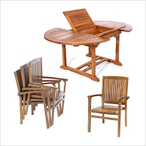 5-Piece Oval Extension Table Stacking Chair Set