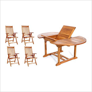 All Things Cedar 9-Piece Twin Butterfly Leaf Teak Extension Table Folding Chair Set