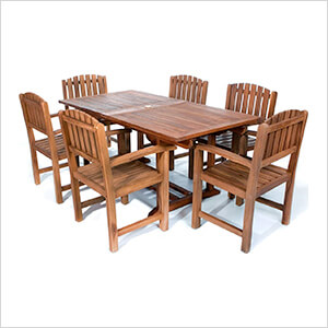 7-Piece Twin Butterfly Extension Table Dining Chair Set with Blue Cushions