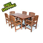 All Things Cedar 7-Piece Twin Butterfly Extension Table Dining Chair Set with Green Cushions