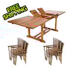 All Things Cedar 7-Piece Twin Butterfly Extension Table Stacking Chair Set with Red Cushions