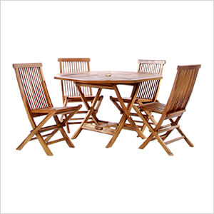 5-Piece Octagon Folding Table and Folding Chair Set with White Cushions