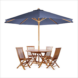 6-Piece Octagon Folding Table and Folding Chair Set with Blue Umbrella