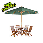 All Things Cedar 6-Piece Octagon Folding Table and Folding Chair Set with Green Umbrella