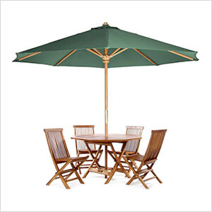 6-Piece Octagon Folding Table and Folding Chair Set with Green Umbrella