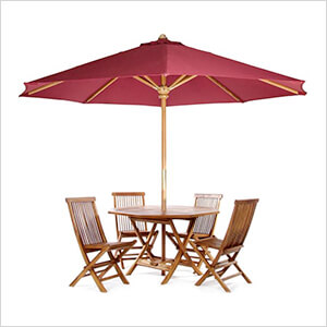 6-Piece Octagon Folding Table and Folding Chair Set with Red Umbrella