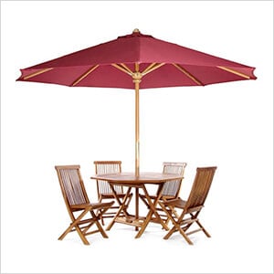 6-Piece Octagon Folding Table and Folding Chair Set with Red Umbrella