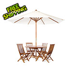 All Things Cedar 6-Piece Octagon Folding Table and Folding Chair Set with White Umbrella