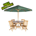 All Things Cedar 6-Piece Round Folding Table and Folding Chair Set with Green Umbrella