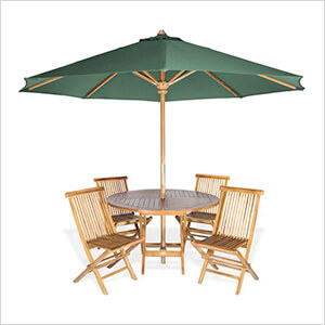 6-Piece Round Folding Table and Folding Chair Set with Green Umbrella