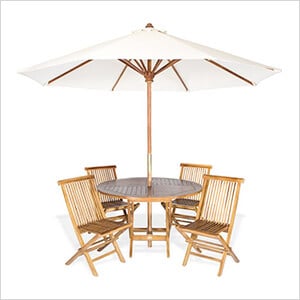 6-Piece Round Folding Table and Folding Chair Set with White Umbrella