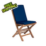 All Things Cedar Folding Chair Set with Blue Cushions