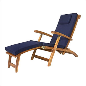 5-Position Steamer Chair with Blue Cushions