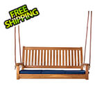 All Things Cedar Teak Swing with Blue Cushions