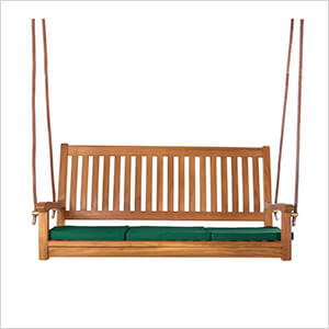 Teak Swing with Green Cushions