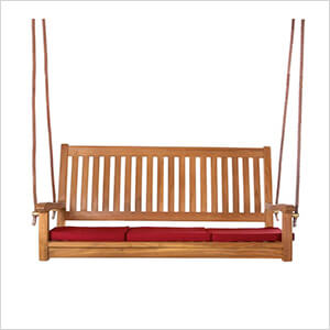 Teak Swing with Red Cushions