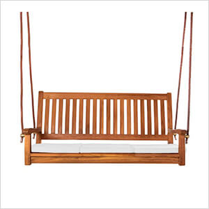 Teak Swing with White Cushions