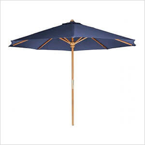 Blue 10-Foot Teak Market Umbrella