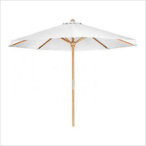 White 10-Foot Teak Market Umbrella