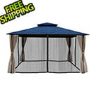 Paragon Outdoor 11 x 14 ft. Soft Top Gazebo with Mosquito Netting and Privacy Panels (Navy Sunbrella Canopy)